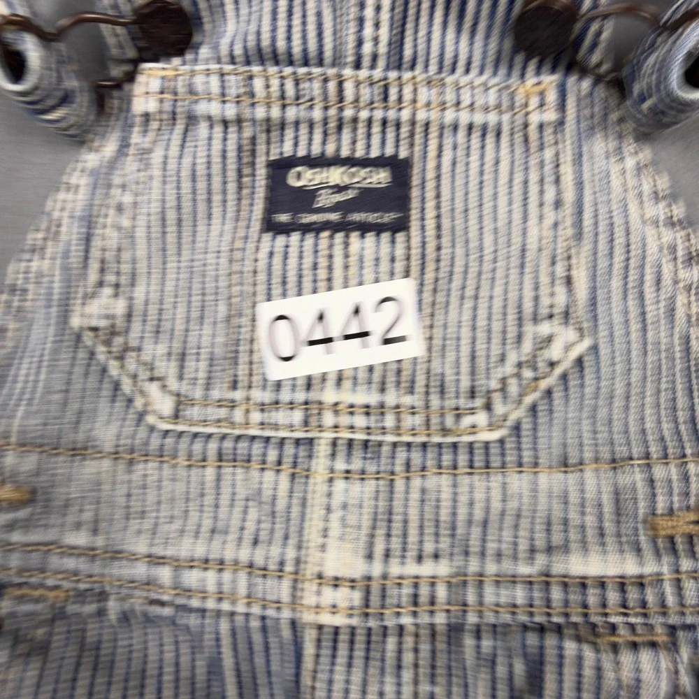 OshKosh Bgosh Baby Boys 9M Hickory Stripe Denim Overalls Blue White Bib Overall